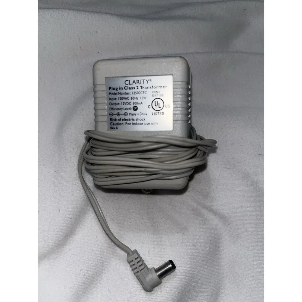 Clarity 12500CEC AC Adapter 12V 500mA Power Supply Class 2 Transformer